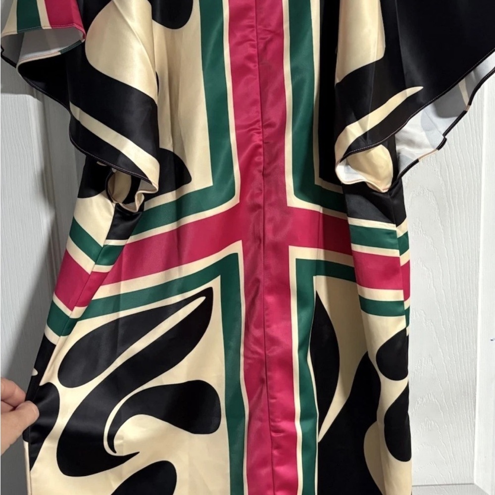 Umgee Asymmetrical Dress with Black, Cream, Hot pink , & Green Design - Picture 4 of 6
